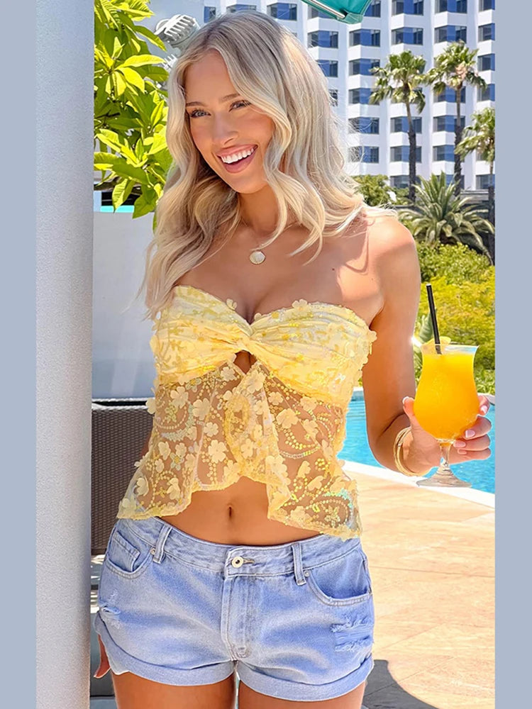 Meh Applique Tank Straple Pleat Crop Vet Trend Sweat Stunning Top