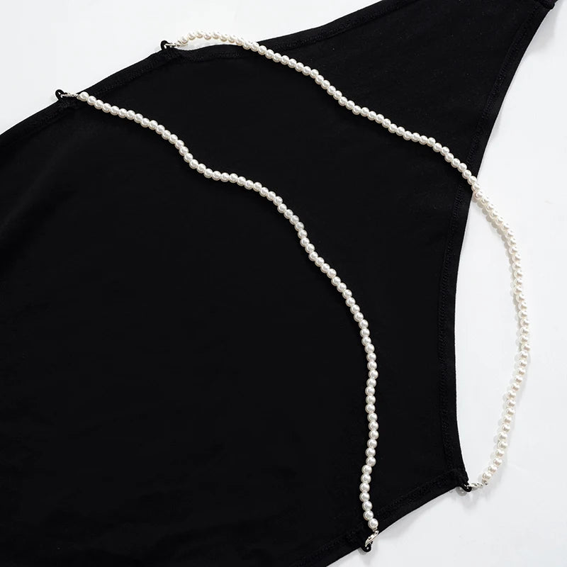 Slash Neck Dress Halter Sleeveless Backless Dress Pearl Strap Noble Dresses Evening Gowns