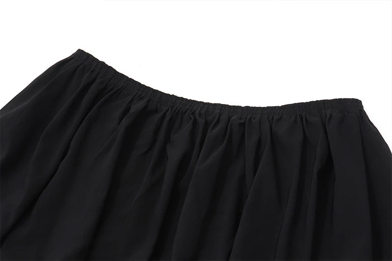 Black Backless Top And Puff Mini Skirt Set
