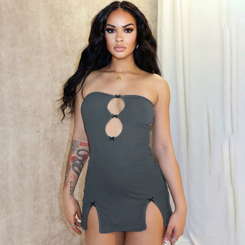 Mini Dress Hollow Out Strapless Solid Color Pullover Dresses Street