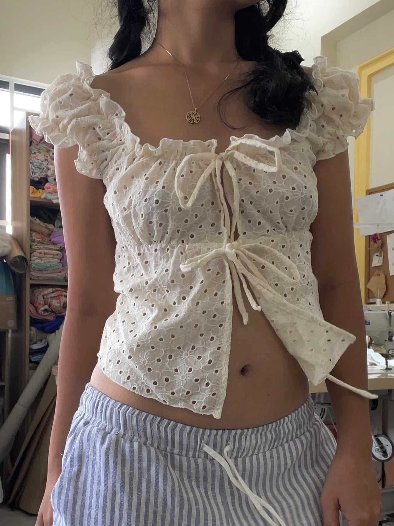 Hollow Out Slim Tee Shirts Lace Up Square Collar Top