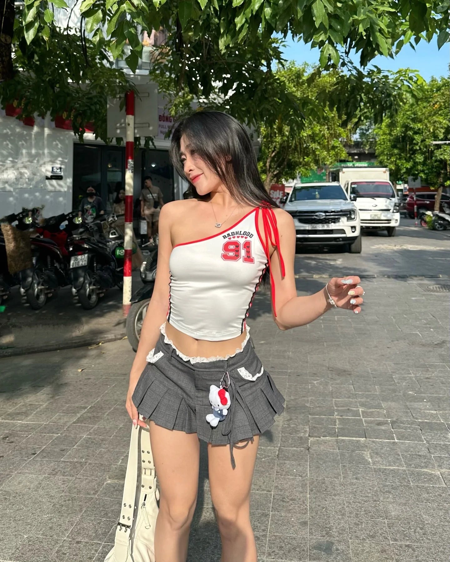 Gray Lace Up Pleated Mini Skirt