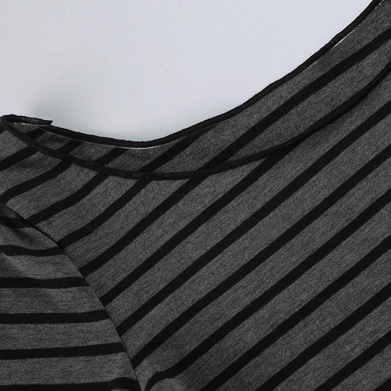 Strip Long Sleeve Tee Shirt Crewneck Slim