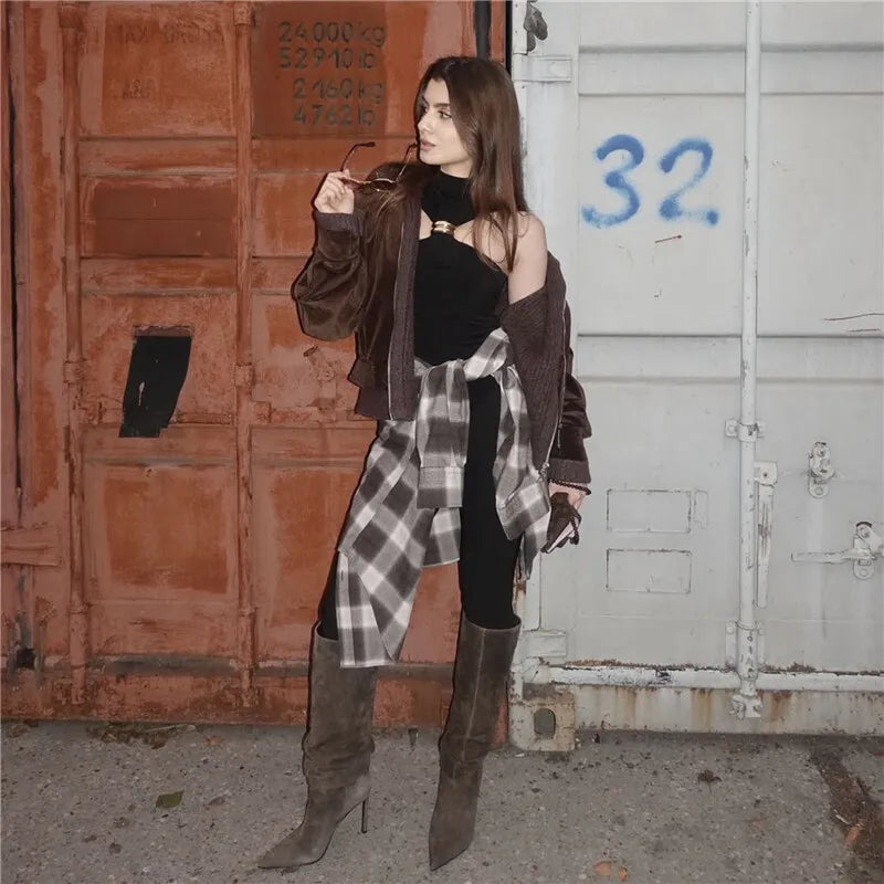 Turtleneck Knit Tank Top Vest Pullovers Metal Ring Camisole Sleeveless Knitted Top Cropped Top