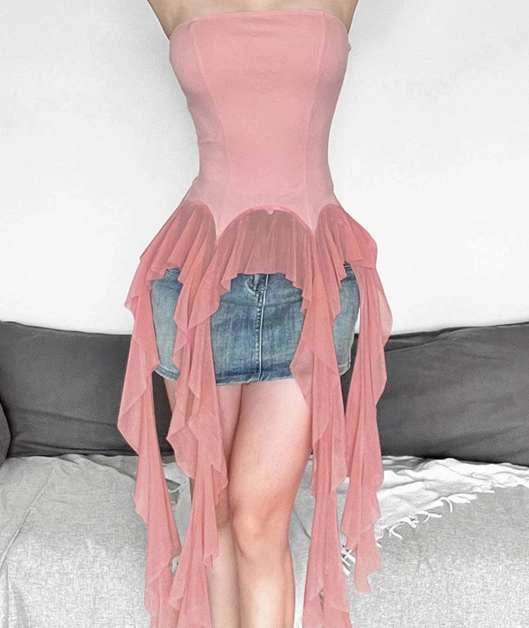 Off-Shoulder Lace Crop Top Strapless Halter Street Tank Top