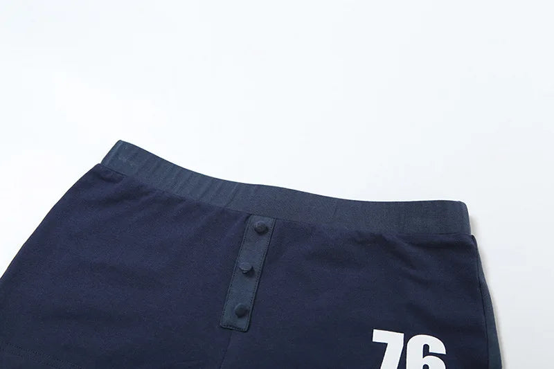 Letter Two Piece Set Halter V-neck Crop Tanks Buttons High Waist Shorts Street
