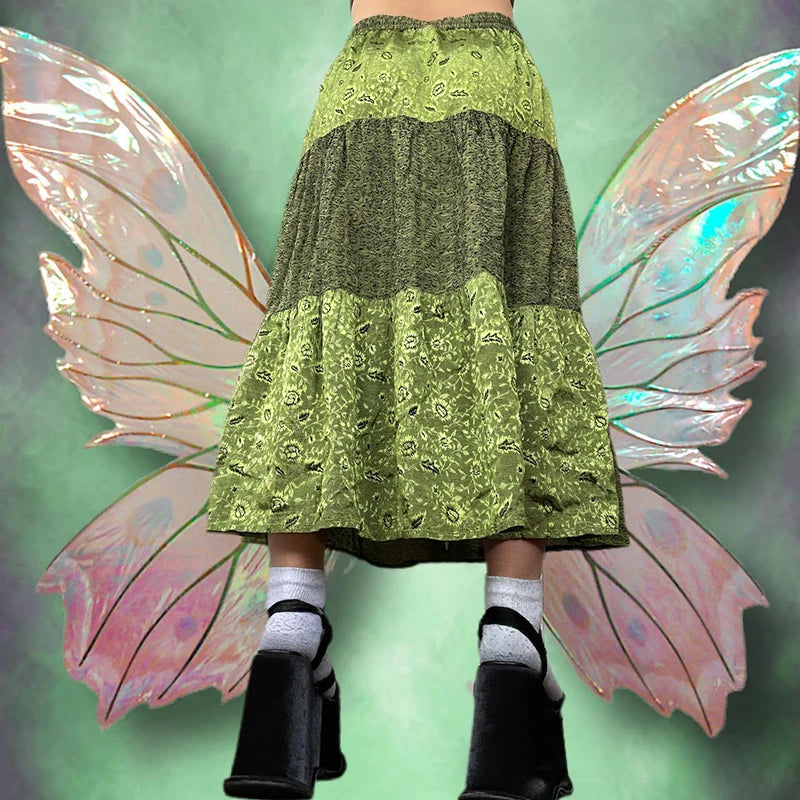 Patchwork Long Skirts Graphic Print A-line Bottoms Fairycore Skirts