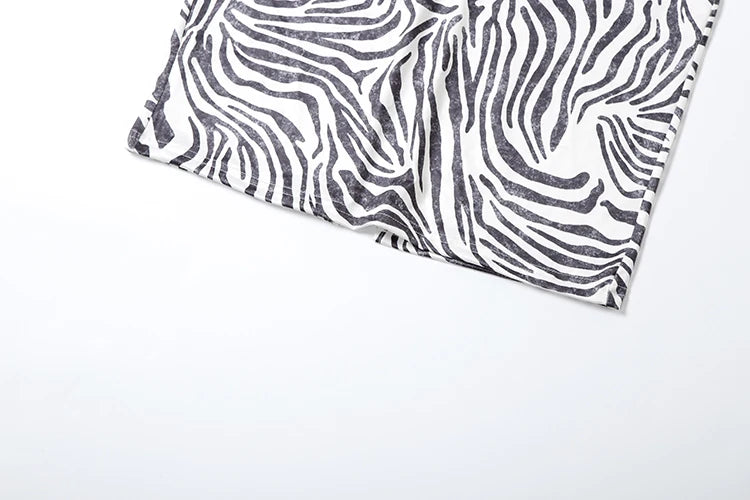Zebra Maxi Dress Deep Swing Collar Halter Backless Sleeveless Fad