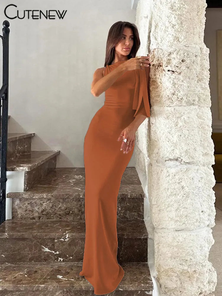 Incline Shoulder Dress Concie Lace Up Ribbon Sleevele Sheath Trend