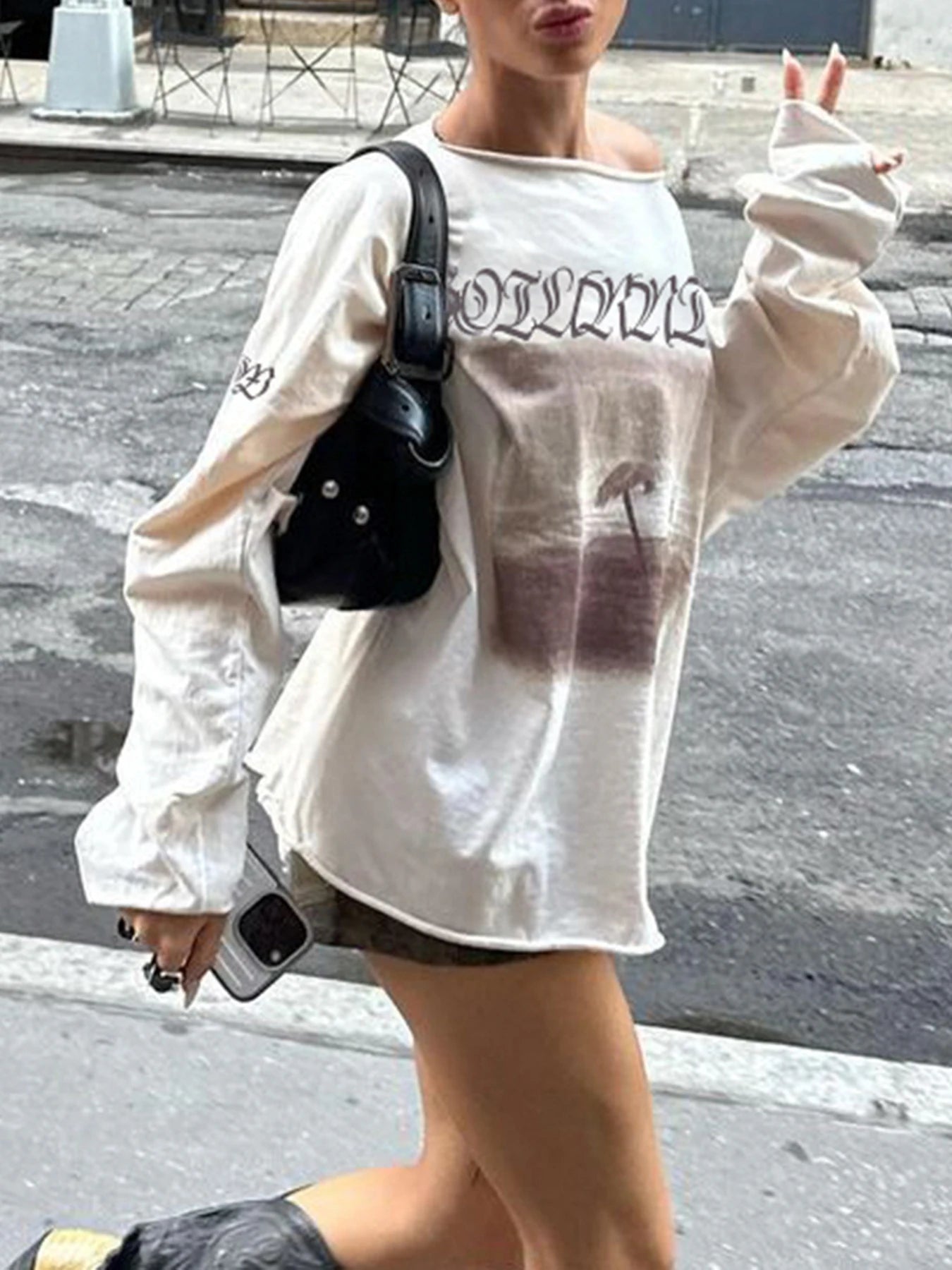 Graphic Print Oversized Sweatshirts Crewneck Loose