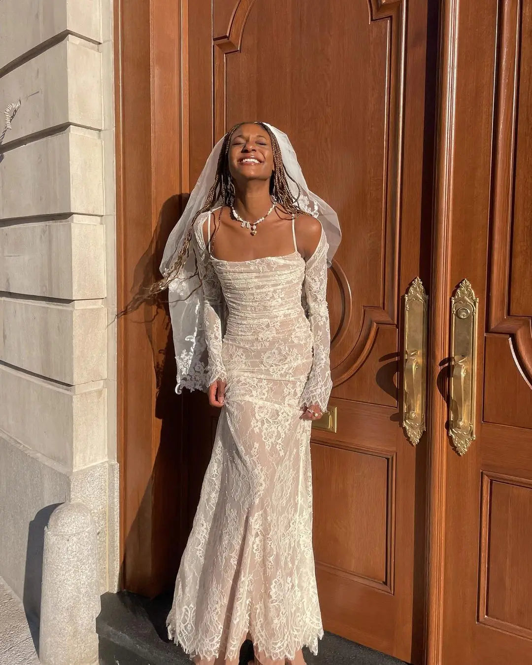 Lace Hollow Out Long Sleeve Two Piece Set