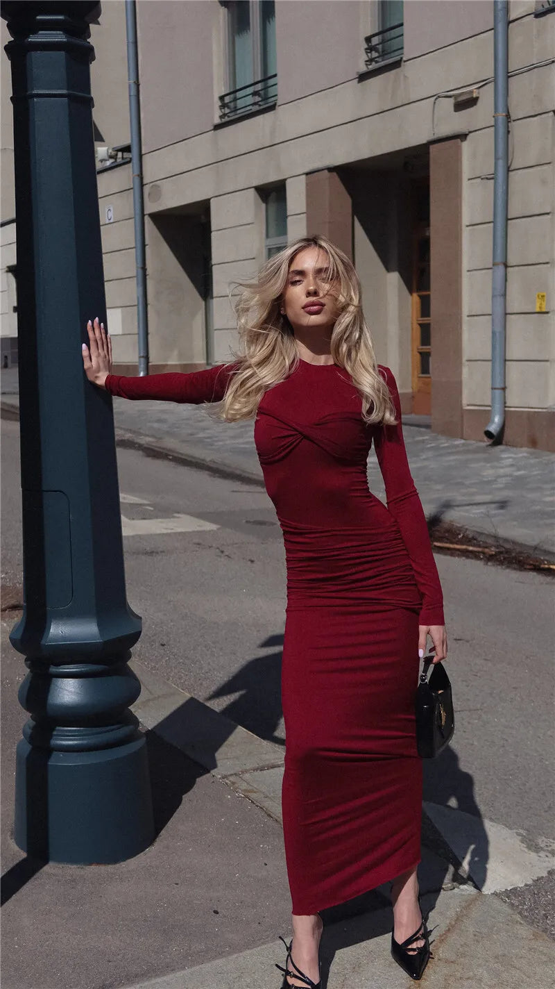 Long Sleeve Knitted Bodycon Maxi Dress