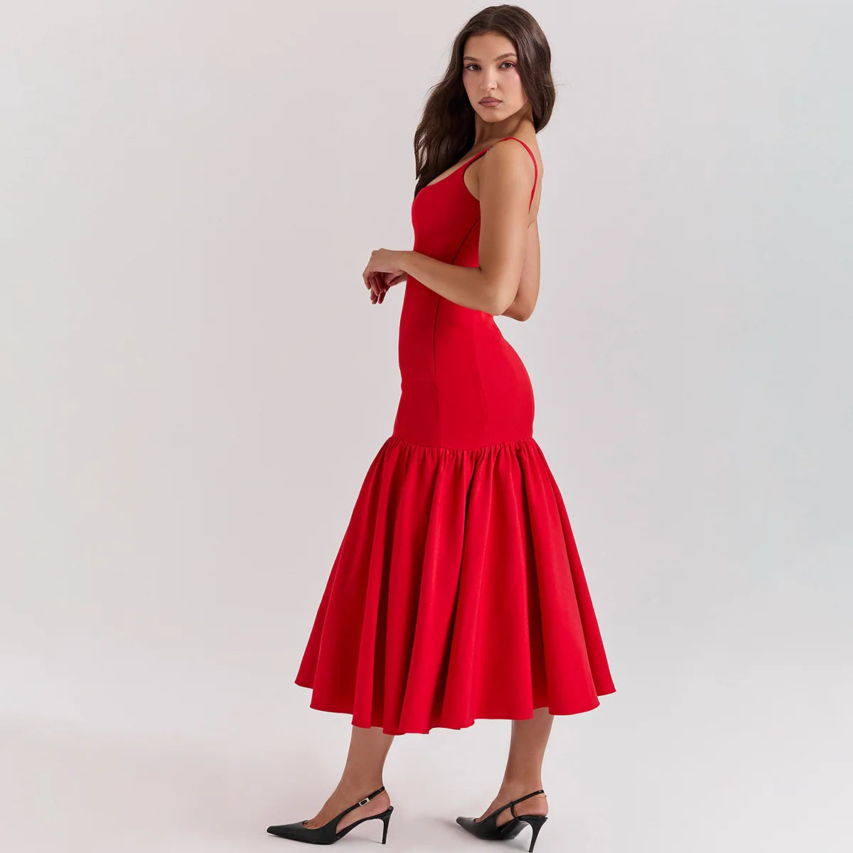 Ruffle Slim Midi Dress
