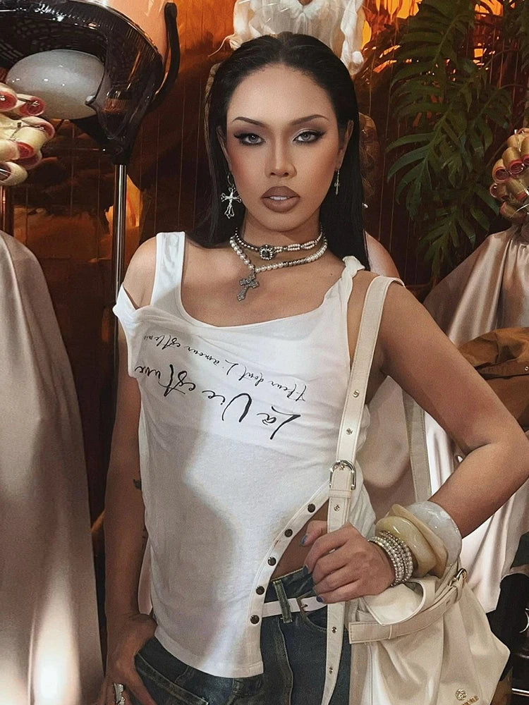 White Square Neck Top