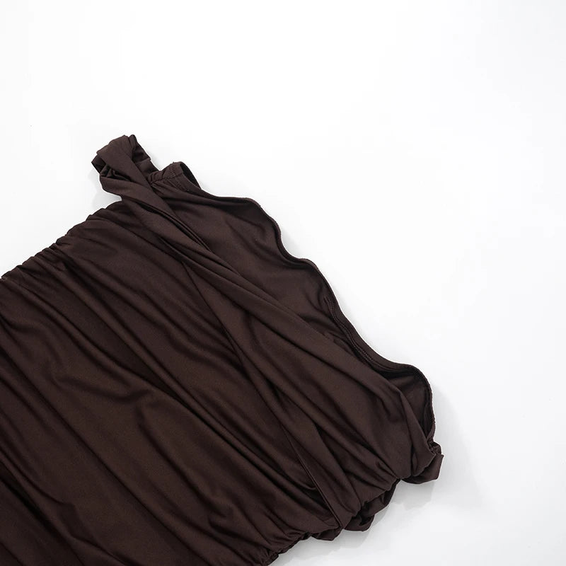 'S Spring Color Single Shoulder Shrink Pleated Tight Package Hip Dress Causal Dress