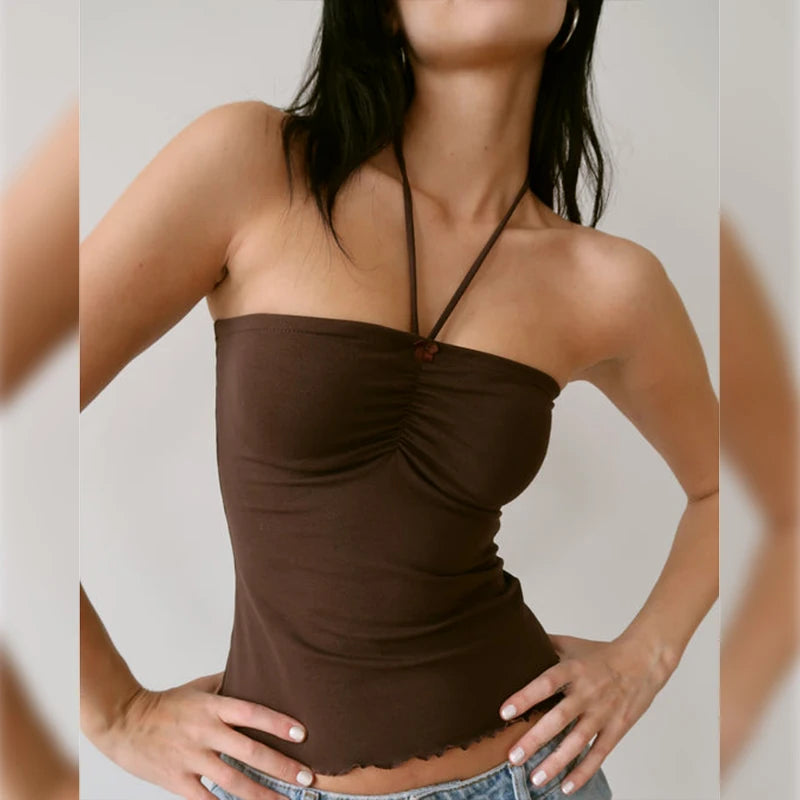 Bow Sweet Tank Top Straple Top Halter Skinny Backless Crop Top
