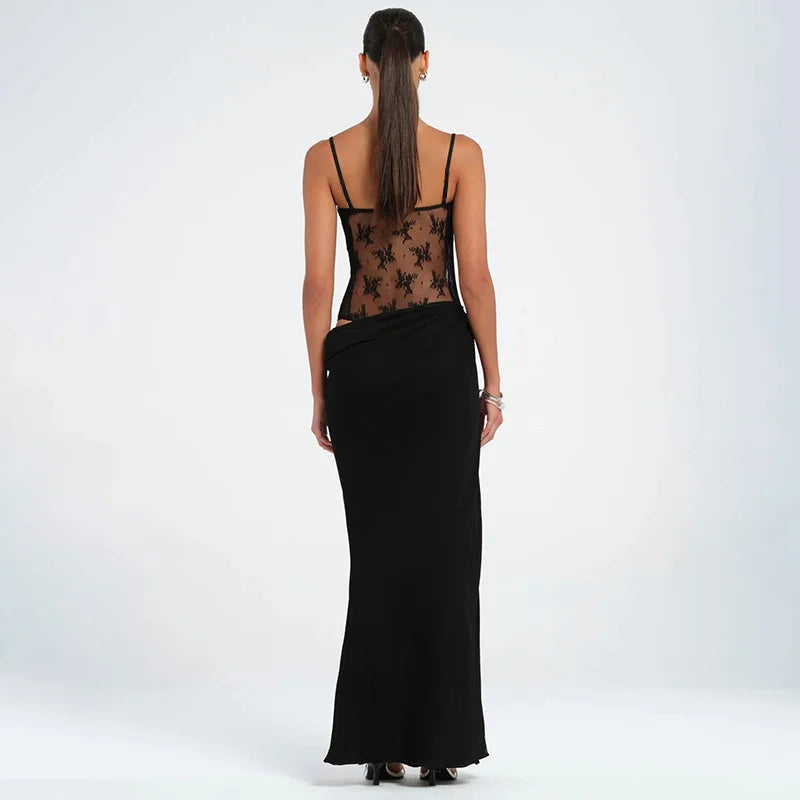 'S Spring And Color Camisole Lace Tight Patchwork Dress Hollow Out See-Through Fishtail Dress