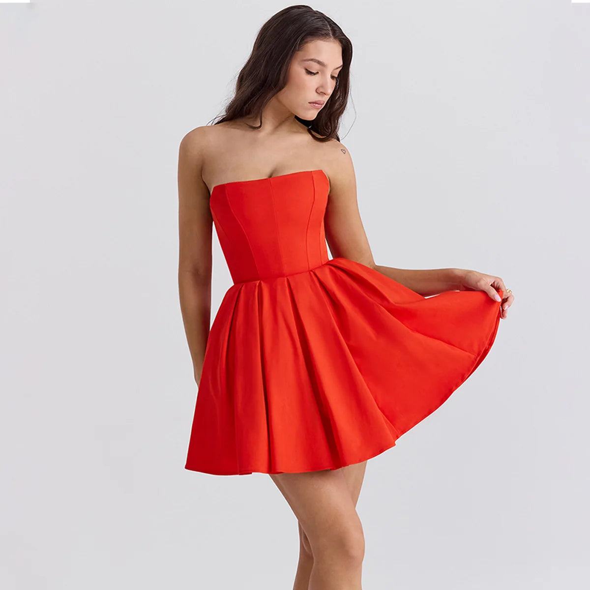 Strapless Bodycon Dress Mini White Corset Dress Casual Flare Dress