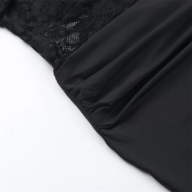 Lace Sheer Mini Dress Halter Bandage Backless V-neck Embroidered Patchwork Bodycon Robe
