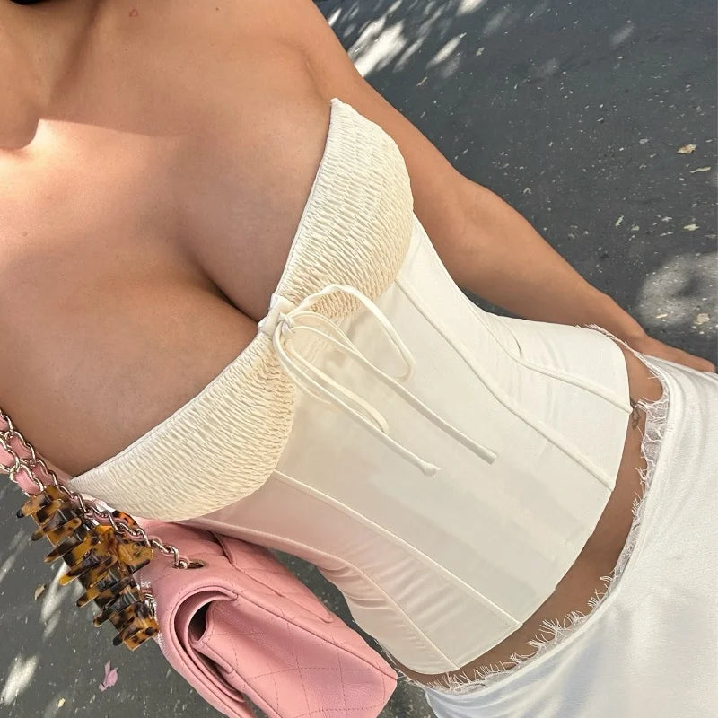 Apricot Strapless Backless Ruched Slim Top