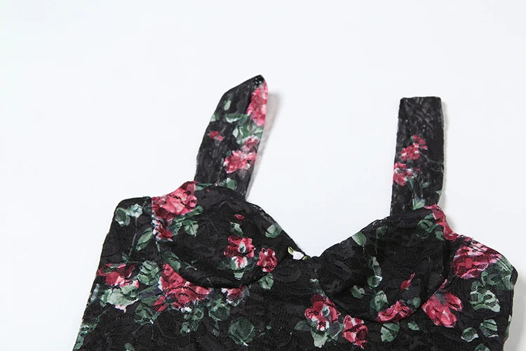 Flower Print Dress Low-Neck Backless Sleeveless Skinny Mini Bodycon