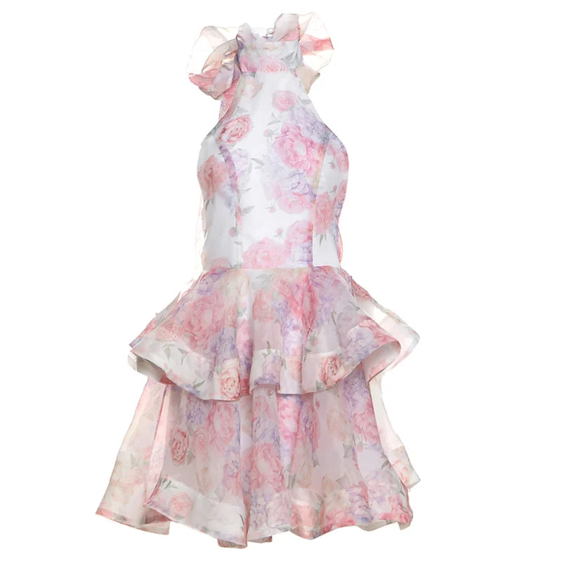 Backless Double Hem Halter Mini Dress