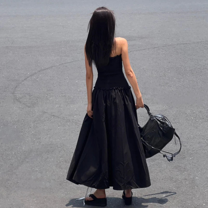 Black Backless Loose Maxi Dress