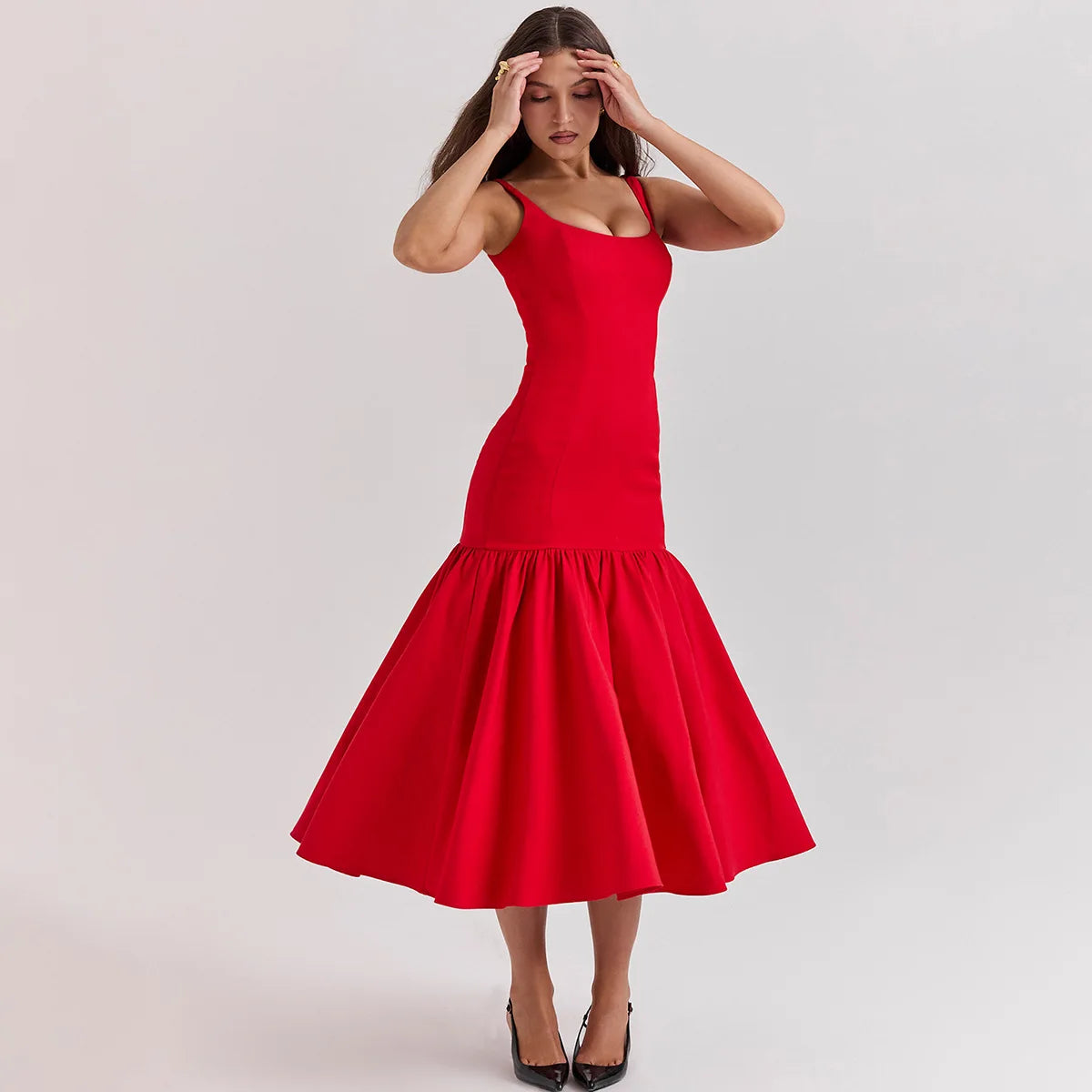 Ruffle Slim Midi Dress