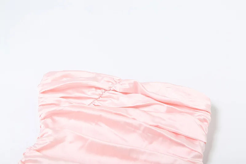 Strapless Backless Bud Dress For Folds Hem Solid Color Patchwork High Waisted Birthday Dress
