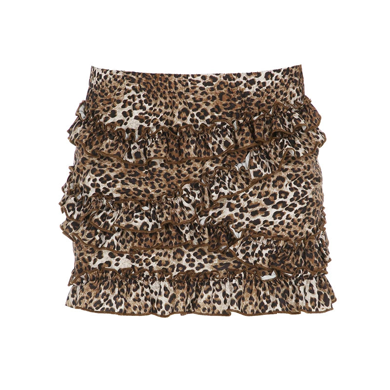 Leopard Print Mini Skirts Ruched 's Bottoms