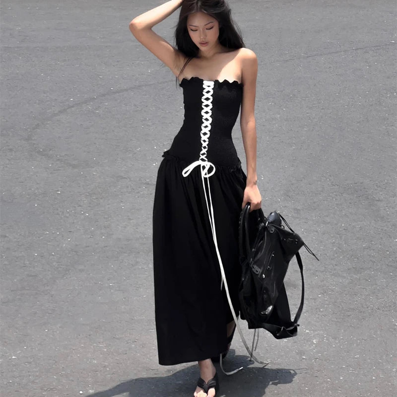 Black Backless Loose Maxi Dress