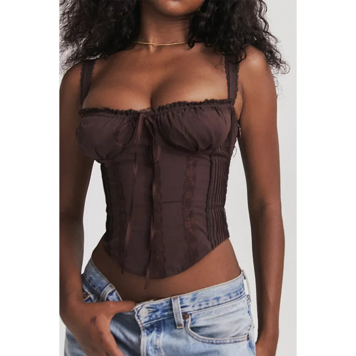 White Cropped Top Spaghetti Strap Lace Up Top Lovely Tanks & Camis