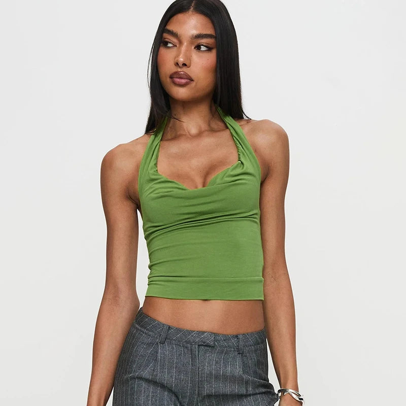 Slanting Cro One Straple Multi Backless Short Neckle Top Tee Deign Top Leiure