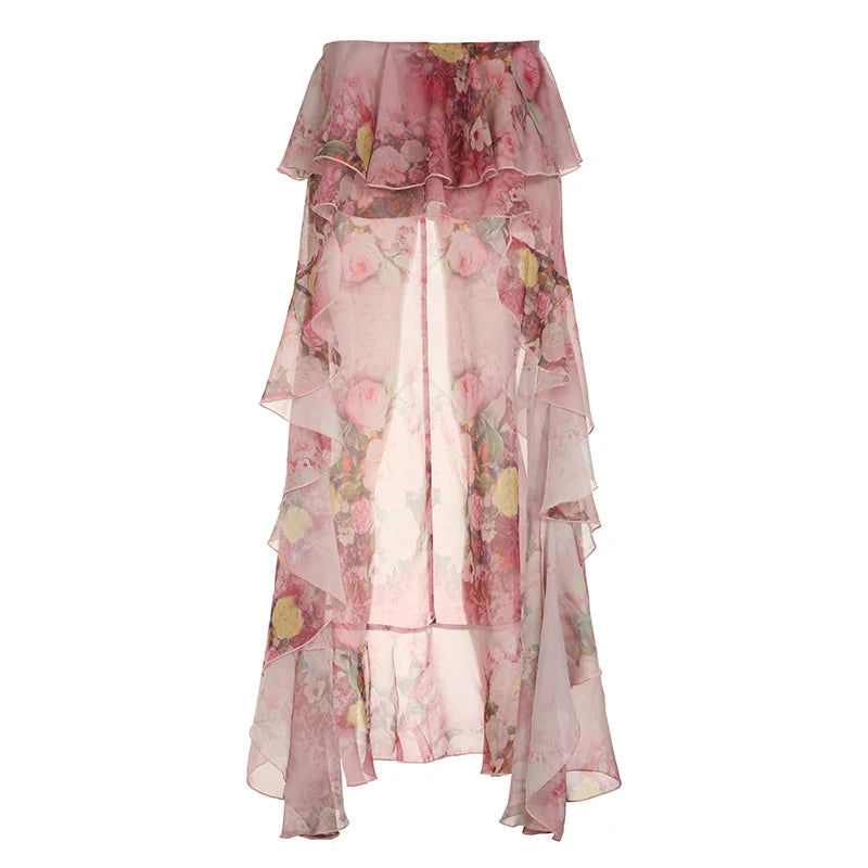 Long Skirts Ruffles Floral Print Bottoms