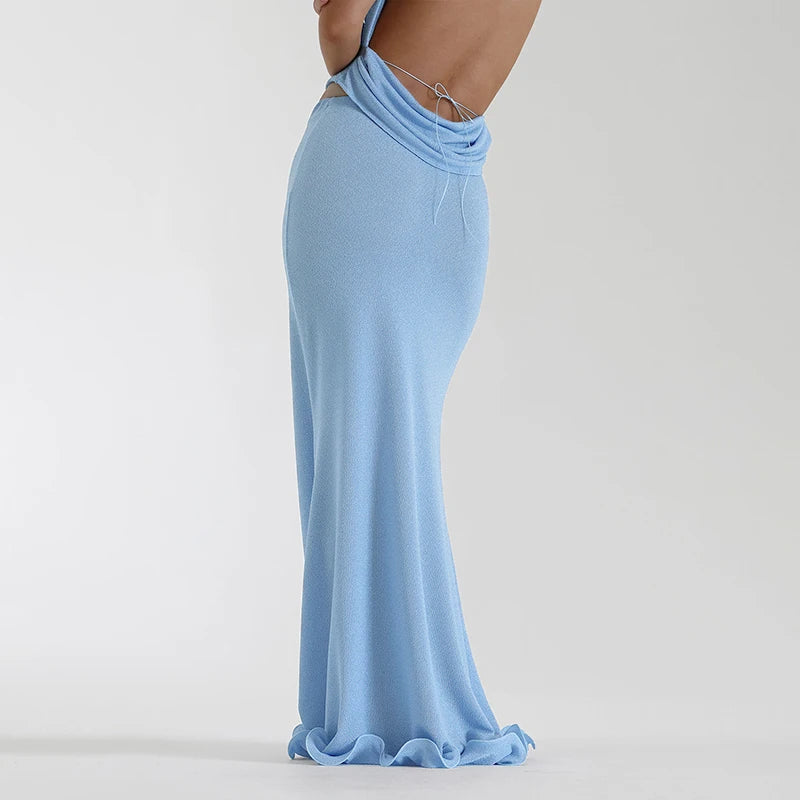 'S Color Hanging Neck V-Neck Backless Sleeveless Tank Top Long Fishtail Skirt Set