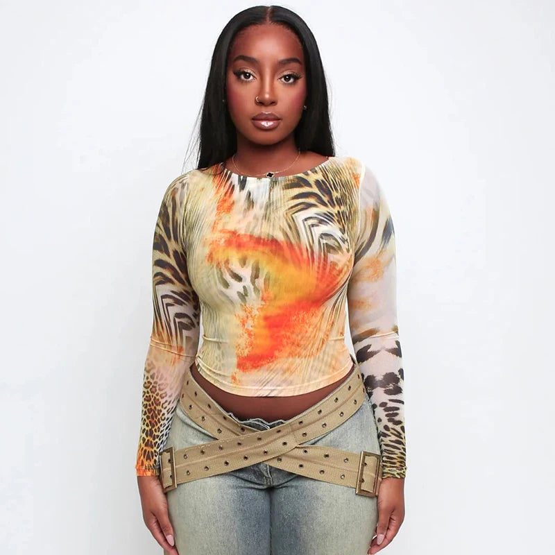 Retro Round Neck Long Sleeve Slim Pullover Top