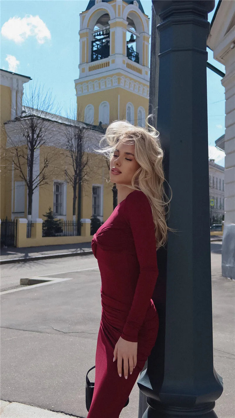 Long Sleeve Knitted Bodycon Maxi Dress