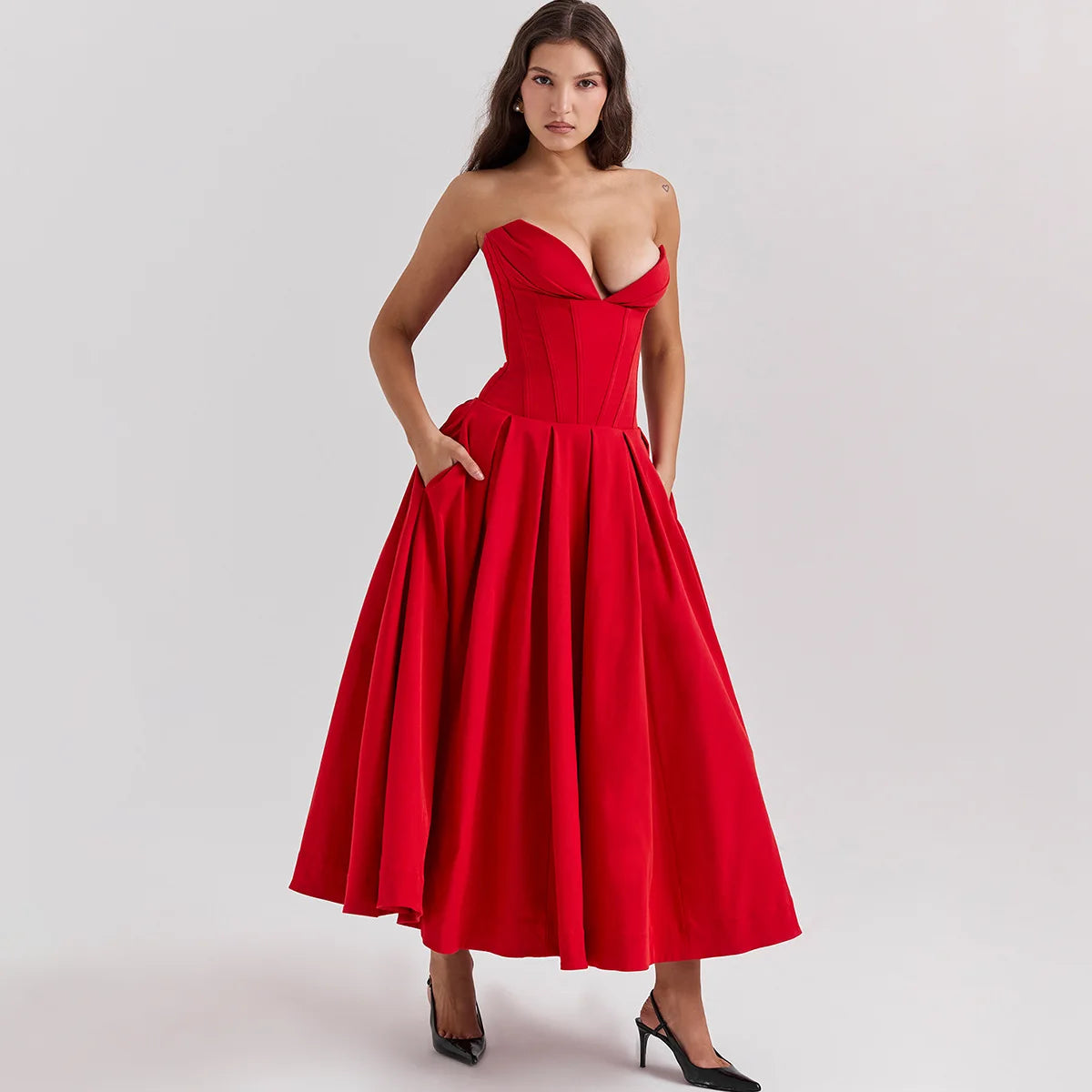 Strapless mal Occasion Dress Midi Dresses Red Wedding Guess Dress