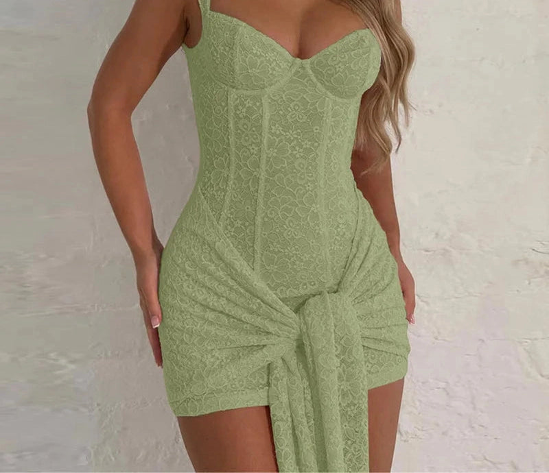 Dress Low-Neck Wrapped Ribbon Bodycon
