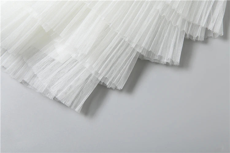 Patchwork Dress Anti-Fishbone Flower Dark Lines Bandeau Multi-Layered Pleats Fluffy Sweet Mini Bodycon