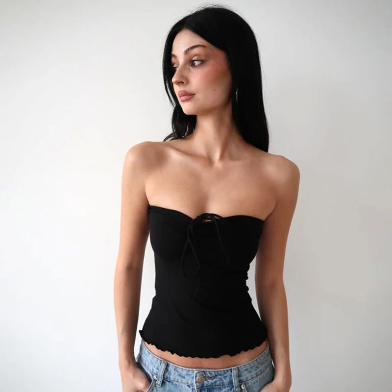 Bow Sweet Tank Top Straple Top Halter Skinny Backless Crop Top