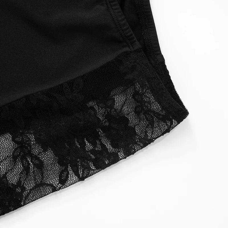 'S Mid-Waisted Lace Patchwork See-Through Package Buttocks Color Seven-Point Pants