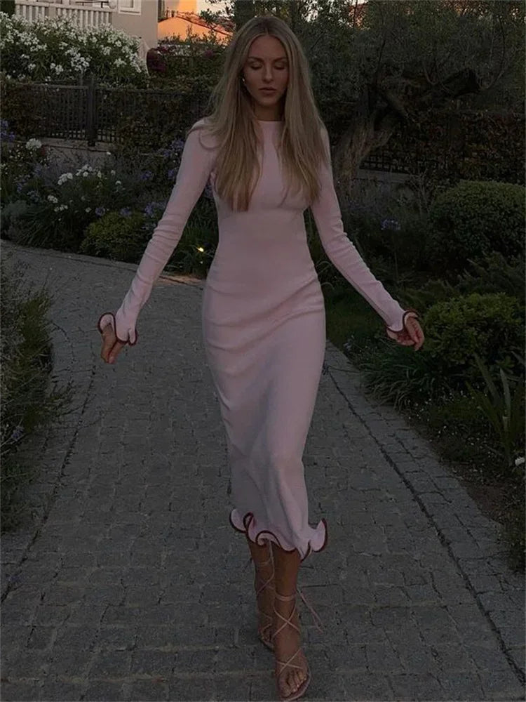 Knit Mini Dress Ruffled High Waist Slim Dress Patchwork Knit Sweater Dress