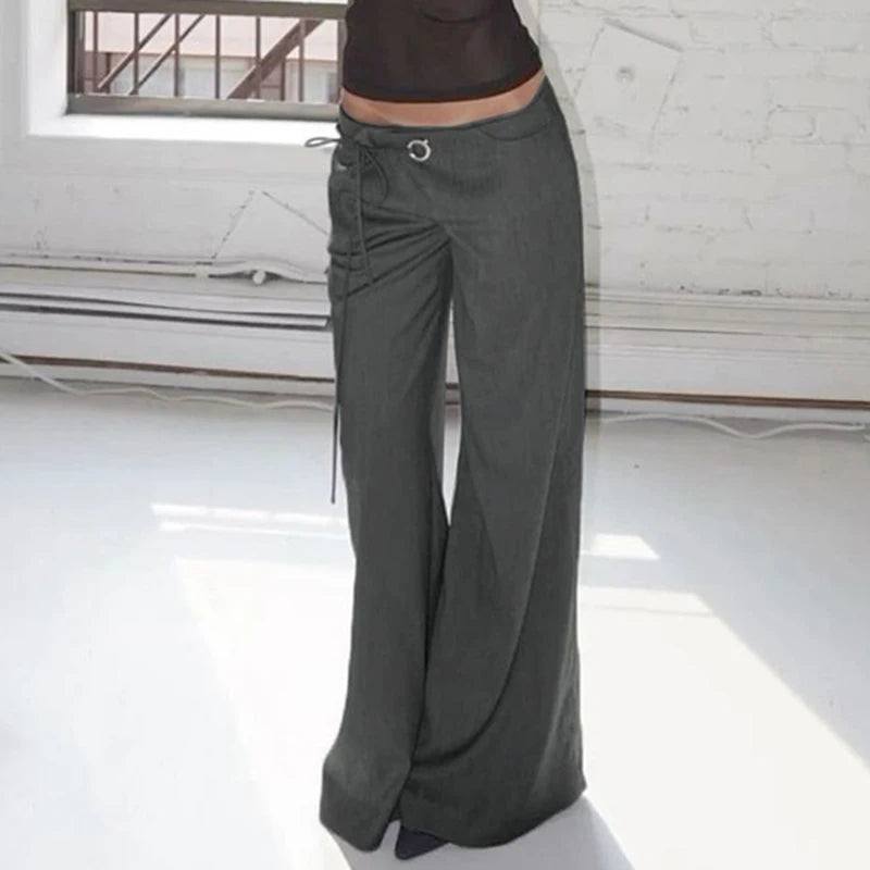 Lace Up Loose England Trousers Low Waisted Pants Leisure Bottoms