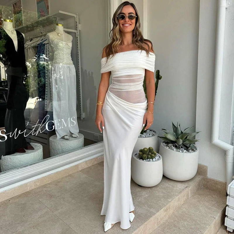 Off-Shoulder Meh Patchwork Dew Wait Slim Shrink Pleat Package Fihtail Dress