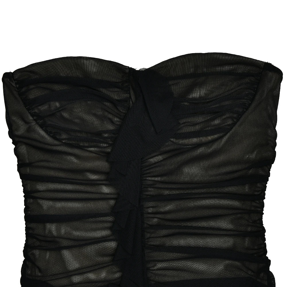 Mesh Patchwork Ruffle Edge Double Layered Dress For Bodycon Zipper Tight Dress