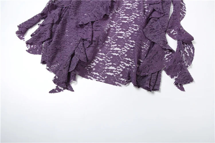 Irregular Ruffles Lace Patchwork Skirt