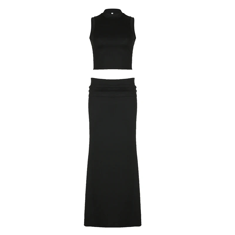s Camis Two Piece Floor Length Straight Skirts Sets Crewneck Sleeveless Vests Suits