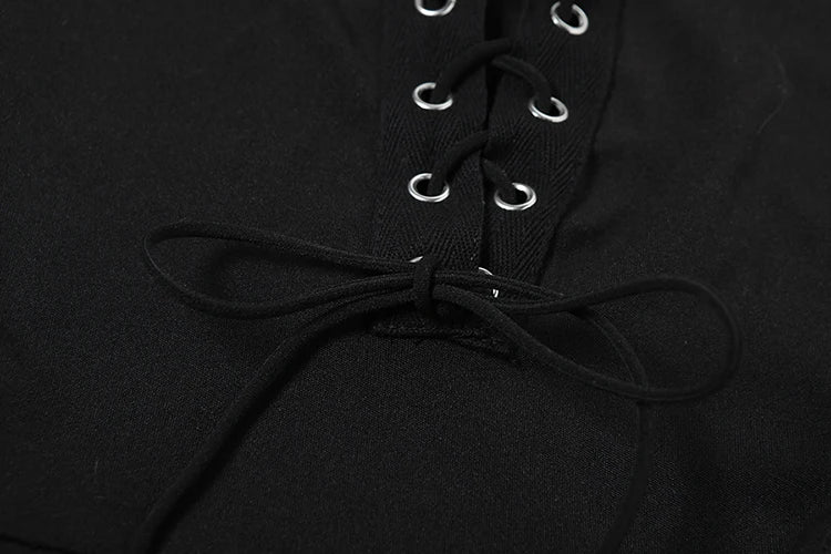 Hollow Metal Rings Dress Lace-Up Cross Backless Lace Edges Tassel Slim Sleeveless Midnight Mini Bodycon