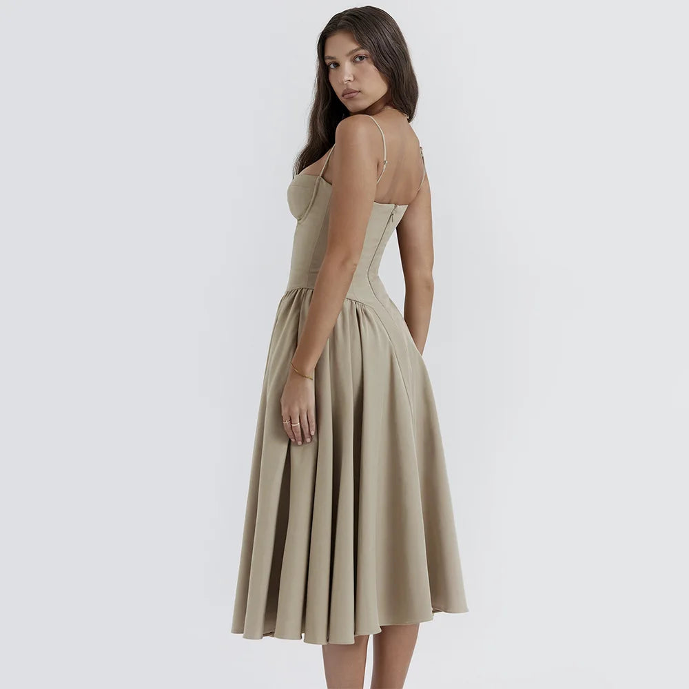 Dress for Pink Spaghetti Strap Midi Dress with Pocket Long Dress